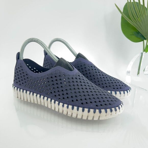 Ilse Jacobsen Womens Tulip Slip On Shoe Size 37 7 Blue Perforated Vegan Leather - Picture 2 of 11